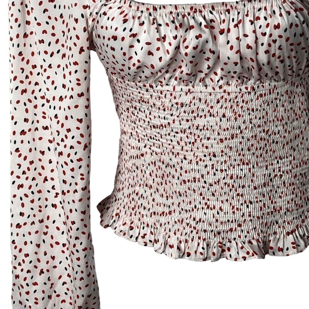Princess Polly Size 2 Top Blouse Long Sleeves Smocked Waist Square Neck Pink Red - Picture 4 of 10
